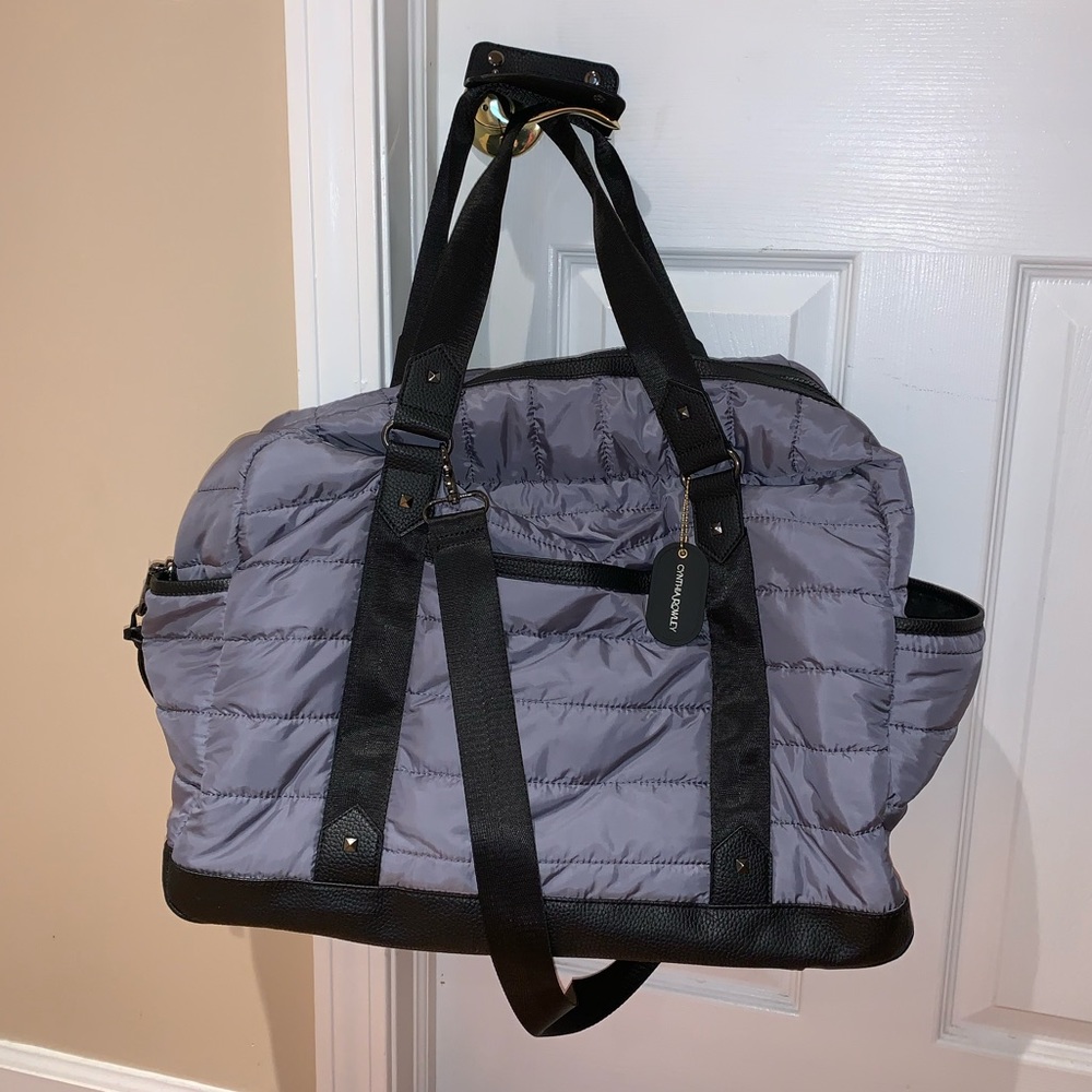 Cynthia Rowley Quilted Travel Tote in Gray with Black Trim